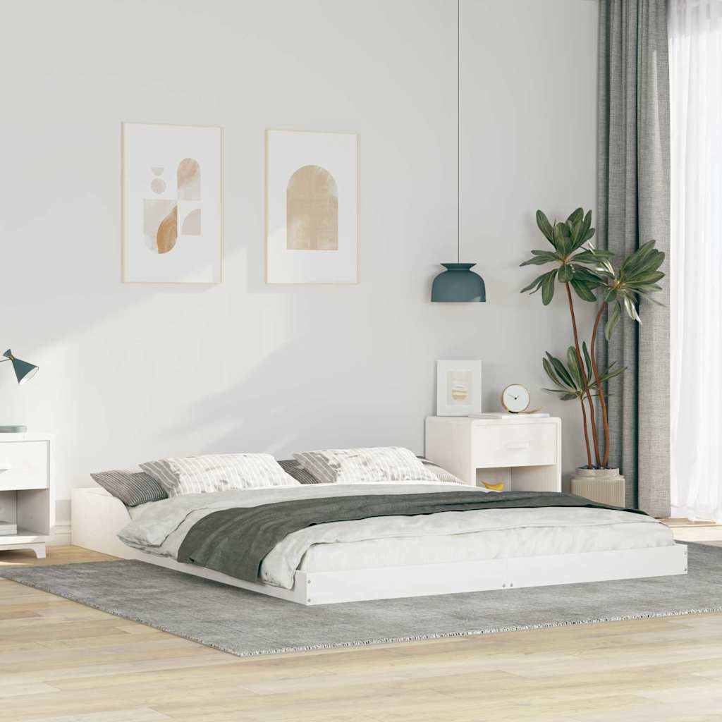 Σκελετός Κρεβατιού Λευκό 160 x 220 cm Στερεά ξυλεία πεύκου - Pakobazaar