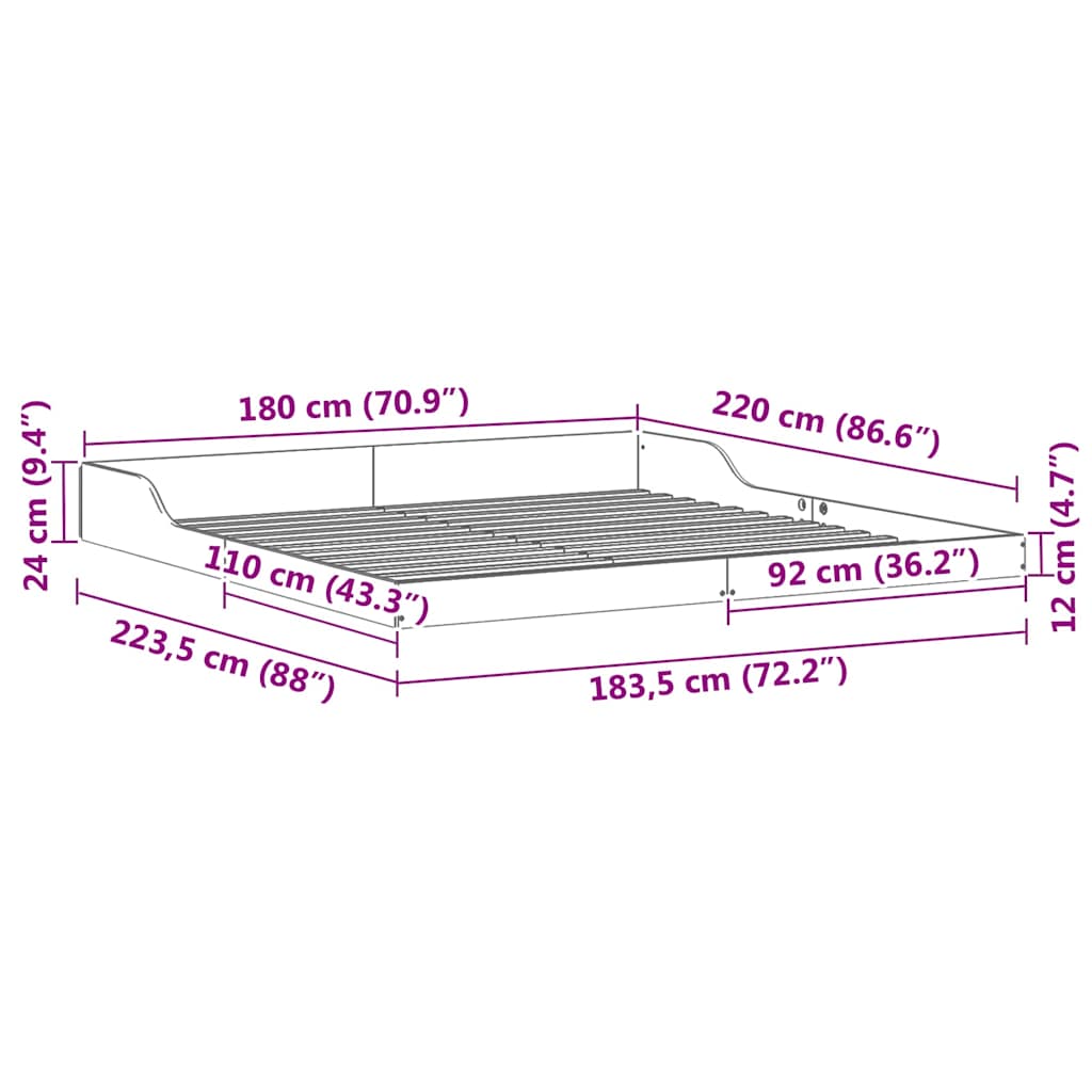 Σκελετός Κρεβατιού Κερωτό καφέ 180 x 220 εκ.