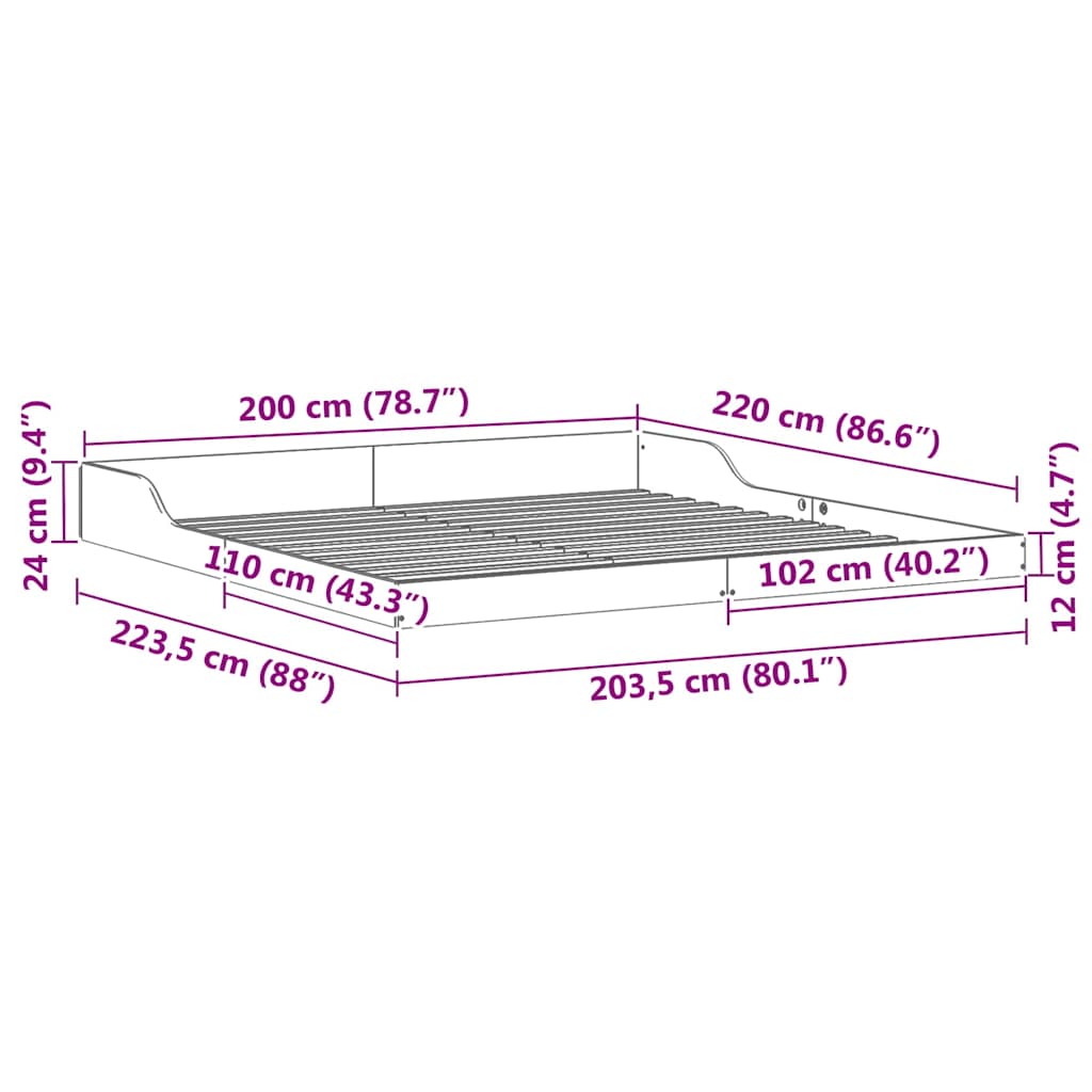 Σκελετός Κρεβατιού Κερωτό καφέ 200 x 220 cm