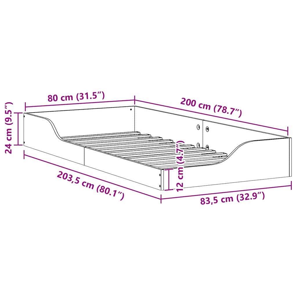 Σκελετός Κρεβατιού Καφέ 80 x 200 cm Στερεά ξυλεία πεύκου