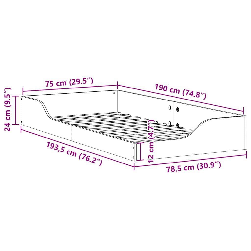 Σκελετός Κρεβατιού Κερωτό καφέ 75 x 190 cm Στερεά ξυλεία πεύκου