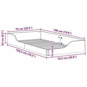 Σκελετός Κρεβατιού Κερωτό καφέ 75 x 190 cm Στερεά ξυλεία πεύκου