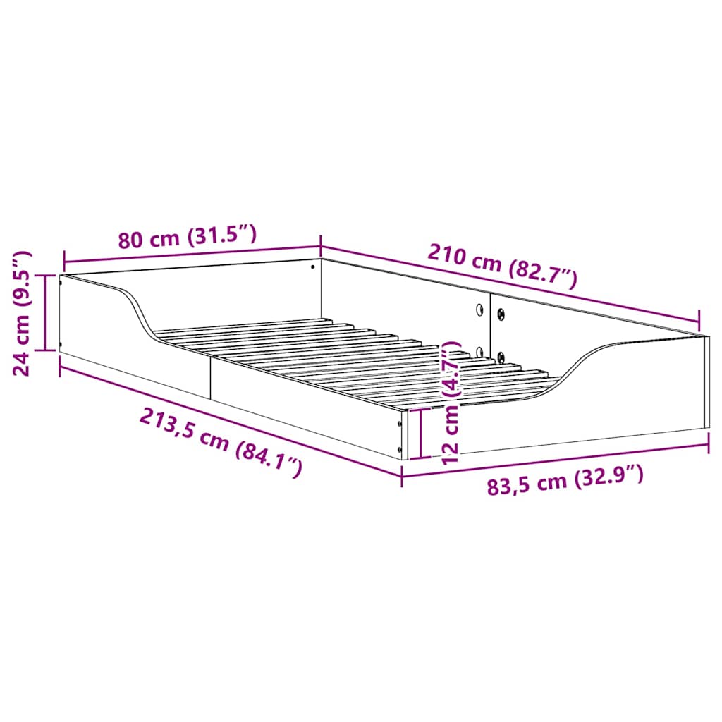 Σκελετός Κρεβατιού Κερωτό καφέ 80 x 210 cm Στερεά ξυλεία πεύκου