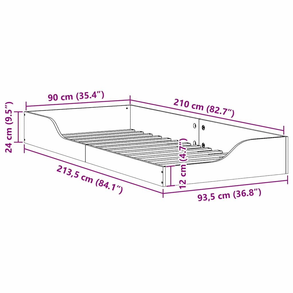 Σκελετός Κρεβατιού Κερωτό καφέ 90 x 210 cm Στερεά ξυλεία πεύκου