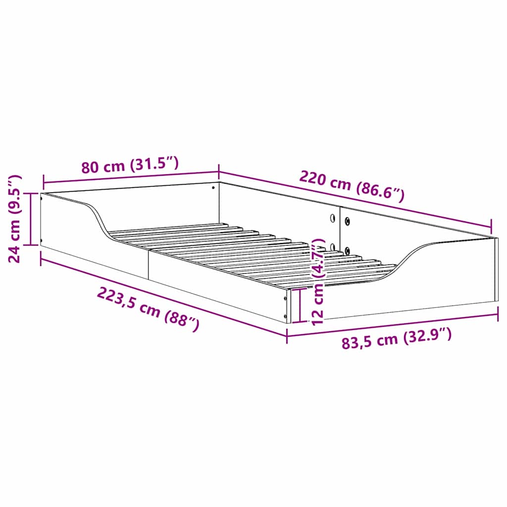 Σκελετός Κρεβατιού Κερωτό καφέ 80 x 220 cm Στερεά ξυλεία πεύκου