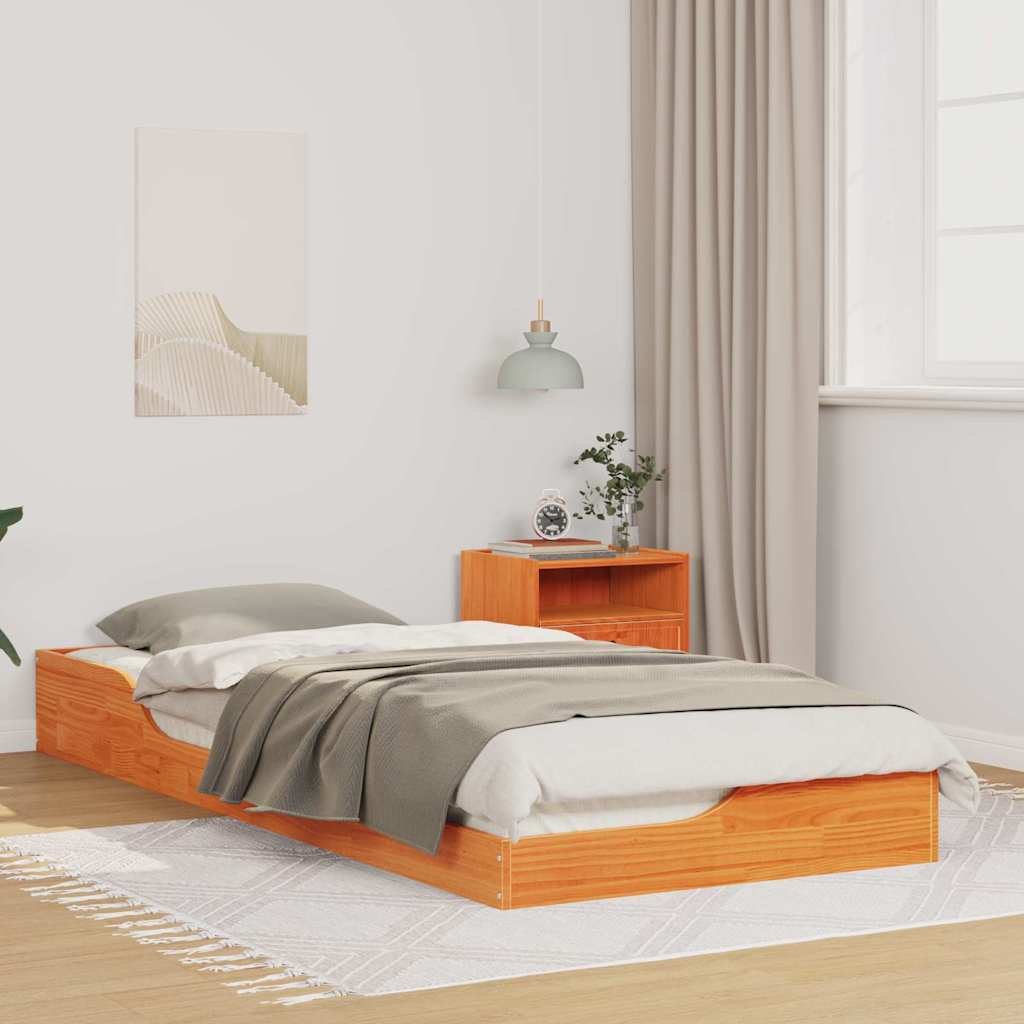 Σκελετός Κρεβατιού Κερωτό καφέ 90 x 220 cm Στερεά ξυλεία πεύκου