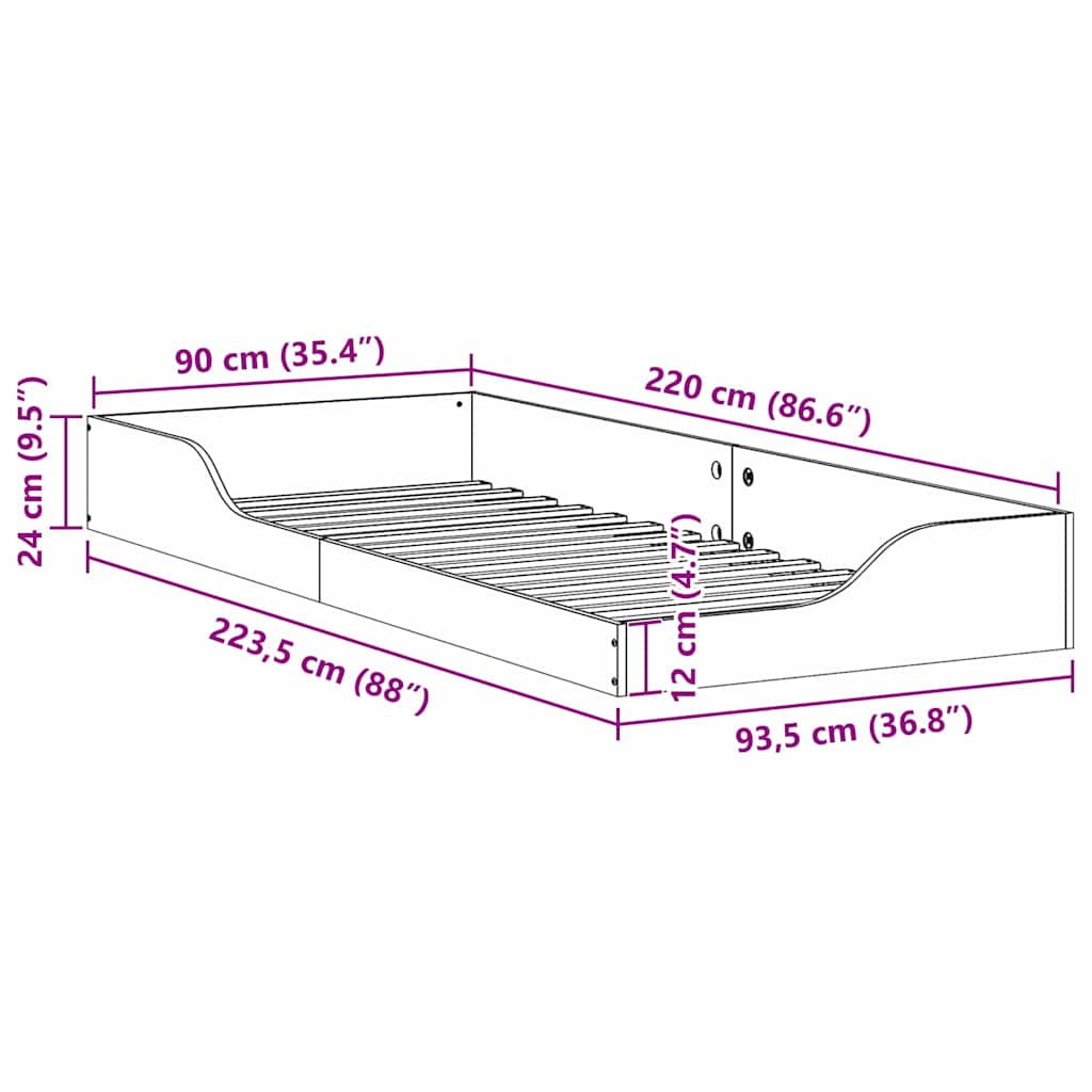 Σκελετός Κρεβατιού Κερωτό καφέ 90 x 220 cm Στερεά ξυλεία πεύκου