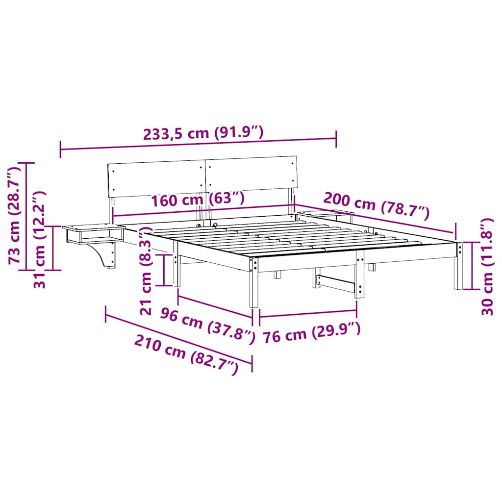 Σκελετός Κρεβατιού Λευκό 160 x 200 cm Στερεά ξυλεία πεύκου