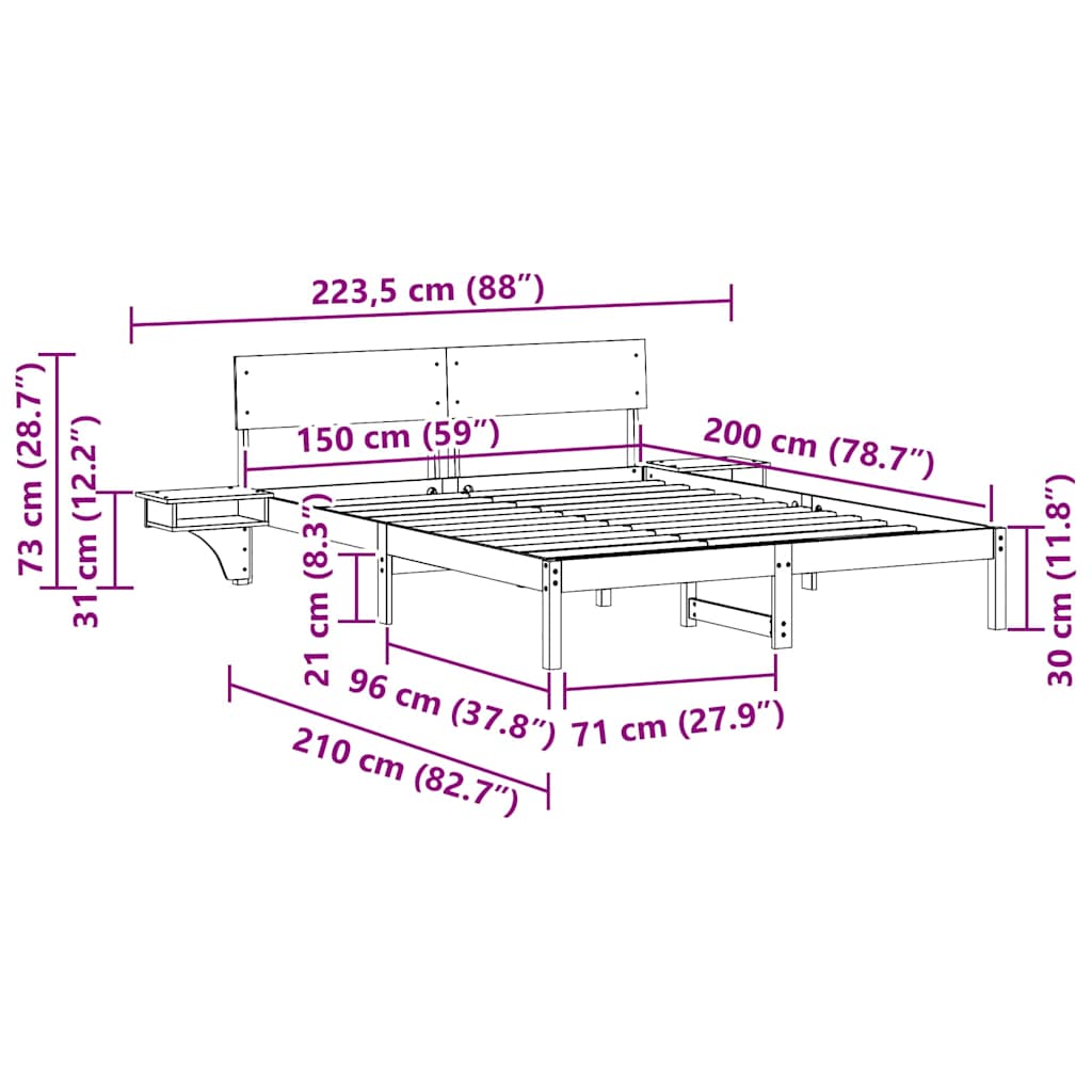 Σκελετός Κρεβατιού Λευκό 150 x 200 cm Στερεά ξυλεία πεύκου