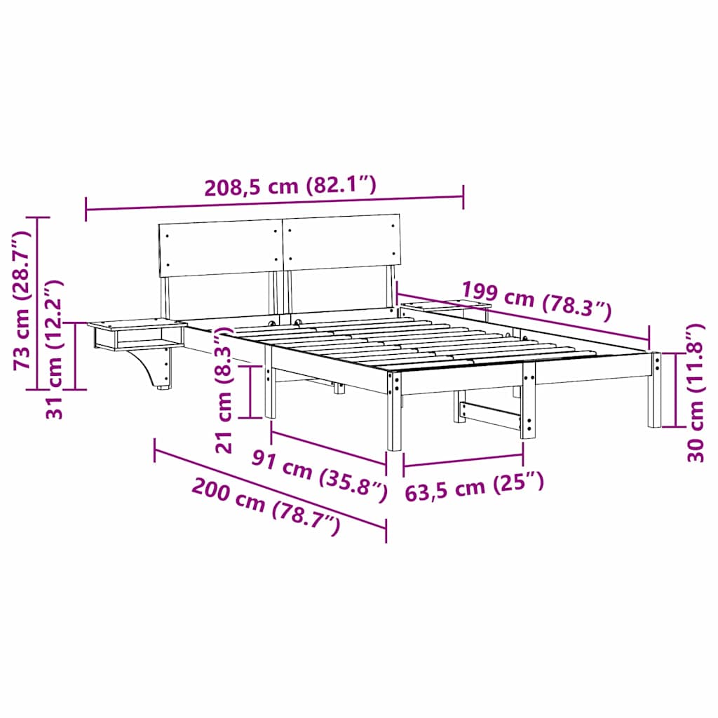 Σκελετός Κρεβατιού Λευκό 135 x 190 cm Στερεά ξυλεία πεύκου