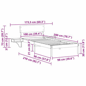 Σκελετός Κρεβατιού Λευκό 100 x 200 cm Στερεά ξυλεία πεύκου