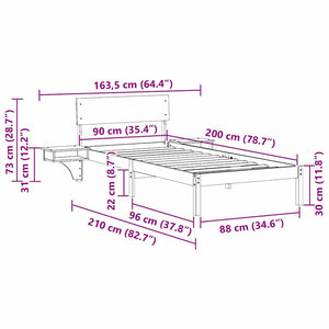 Σκελετός Κρεβατιού Λευκό 90 x 200 cm Στερεά ξυλεία πεύκου