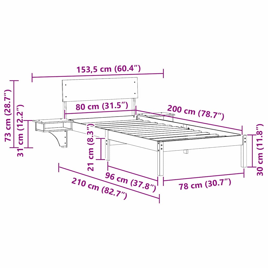 Σκελετός Κρεβατιού Κερωτό καφέ 80 x 200 cm Στερεά ξυλεία πεύκου