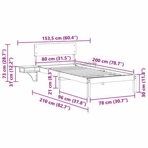Σκελετός Κρεβατιού Κερωτό καφέ 80 x 200 cm Στερεά ξυλεία πεύκου