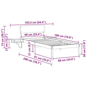 Σκελετός Κρεβατιού Κερωτό καφέ 90 x 190 cm Στερεά ξυλεία πεύκου