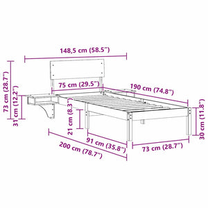 Σκελετός Κρεβατιού Κερωτό καφέ 75 x 190 cm Στερεά ξυλεία πεύκου