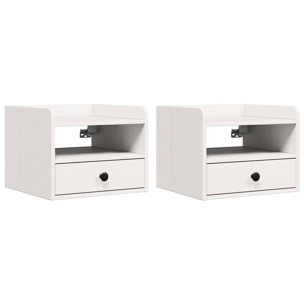 Κομοδίνο 2 pcs Λευκό 38 x 36 x 29,5 εκ Μασίφ ξύλο πεύκου