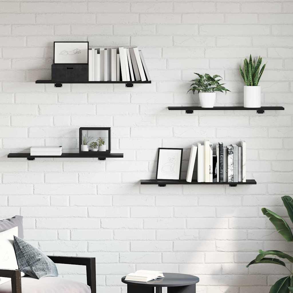 Ράφι Βιβλίων 4 pcs Μαύρο 80 x 20 x 1,5 cm Επεξεργασμένο ξύλο - Pakobazaar