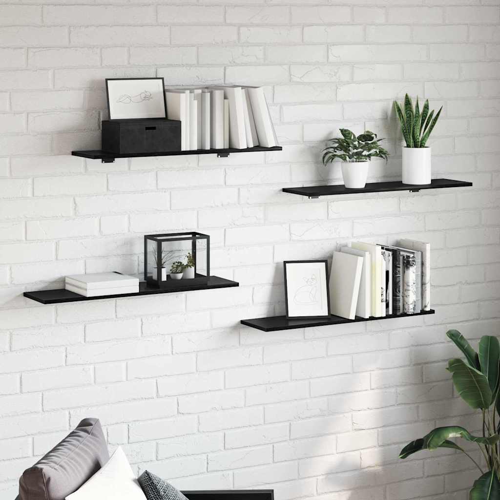 Ράφι Βιβλίων 4 pcs Μαύρο 80 x 20 x 1,5 cm Επεξεργασμένο ξύλο - Pakobazaar