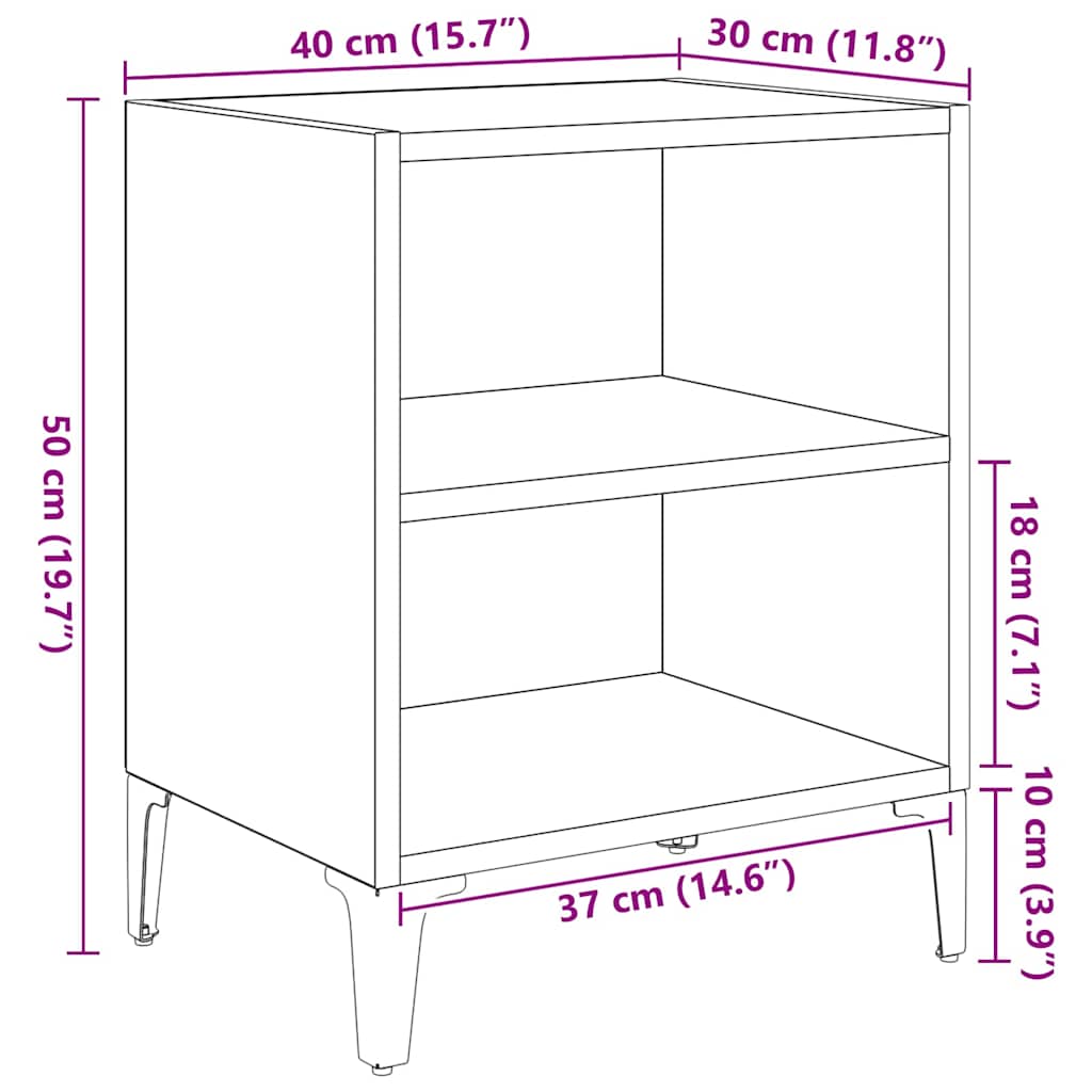Κομοδίνο Μαύρη Οξυά 40 x 30 x 50 cm Επεξεργασμένο ξύλο