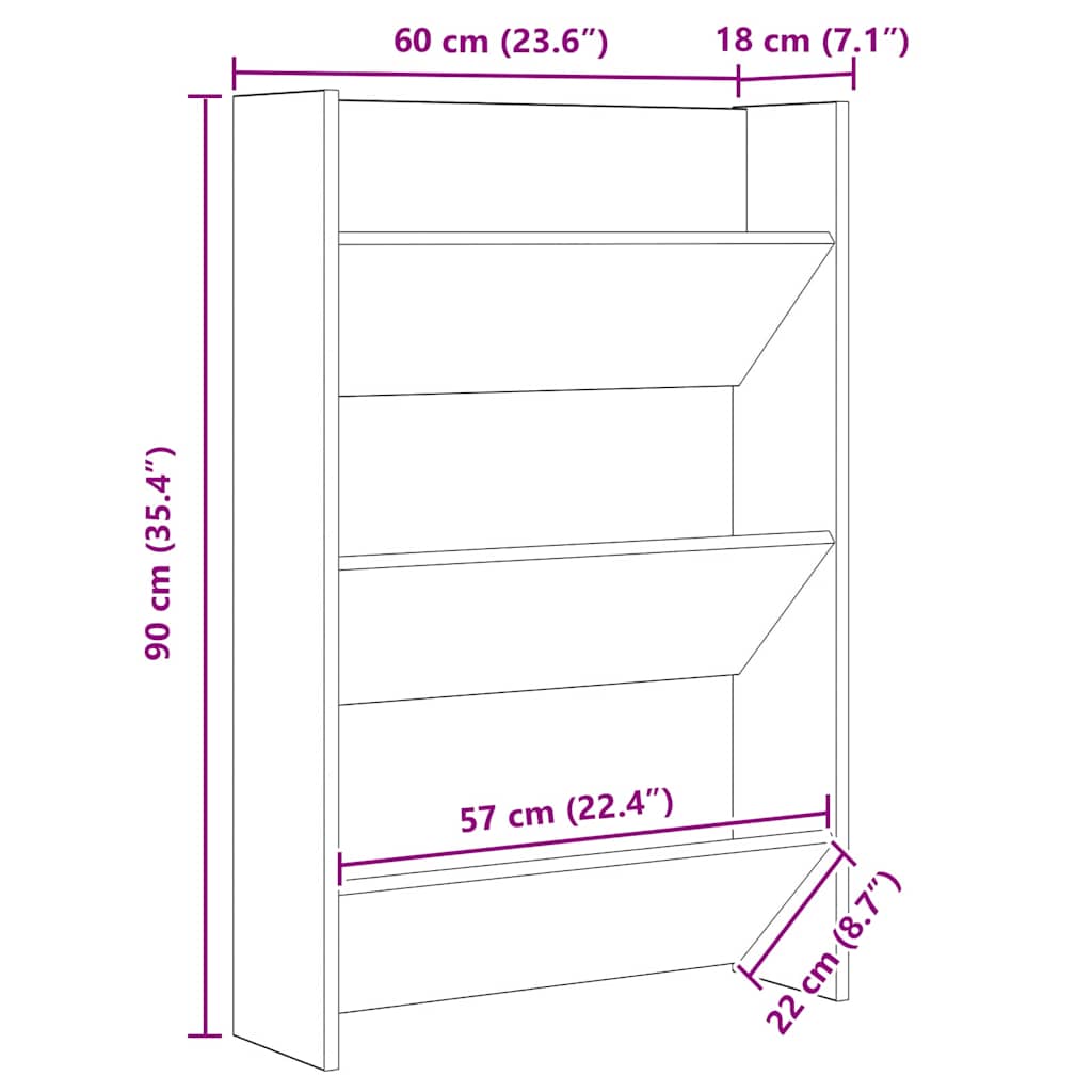 Ντουλάπα Παπουτσιών με ράφι Παλιό ξύλο 60 x 18 x 90 εκ - Pakobazaar