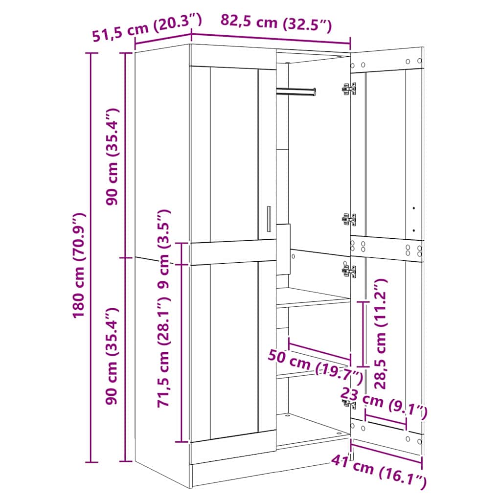 Ντουλάπι Παλιό ξύλο 82,5 x 51,5 x 180 εκ. Επεξεργασμένο ξύλο - Pakobazaar
