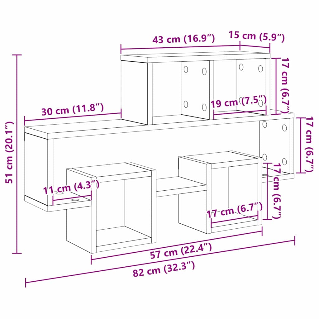 Ράφι Τοίχου Μαύρη δρυς 82 x 15 x 51 εκ Επεξεργασμένο ξύλο - Pakobazaar