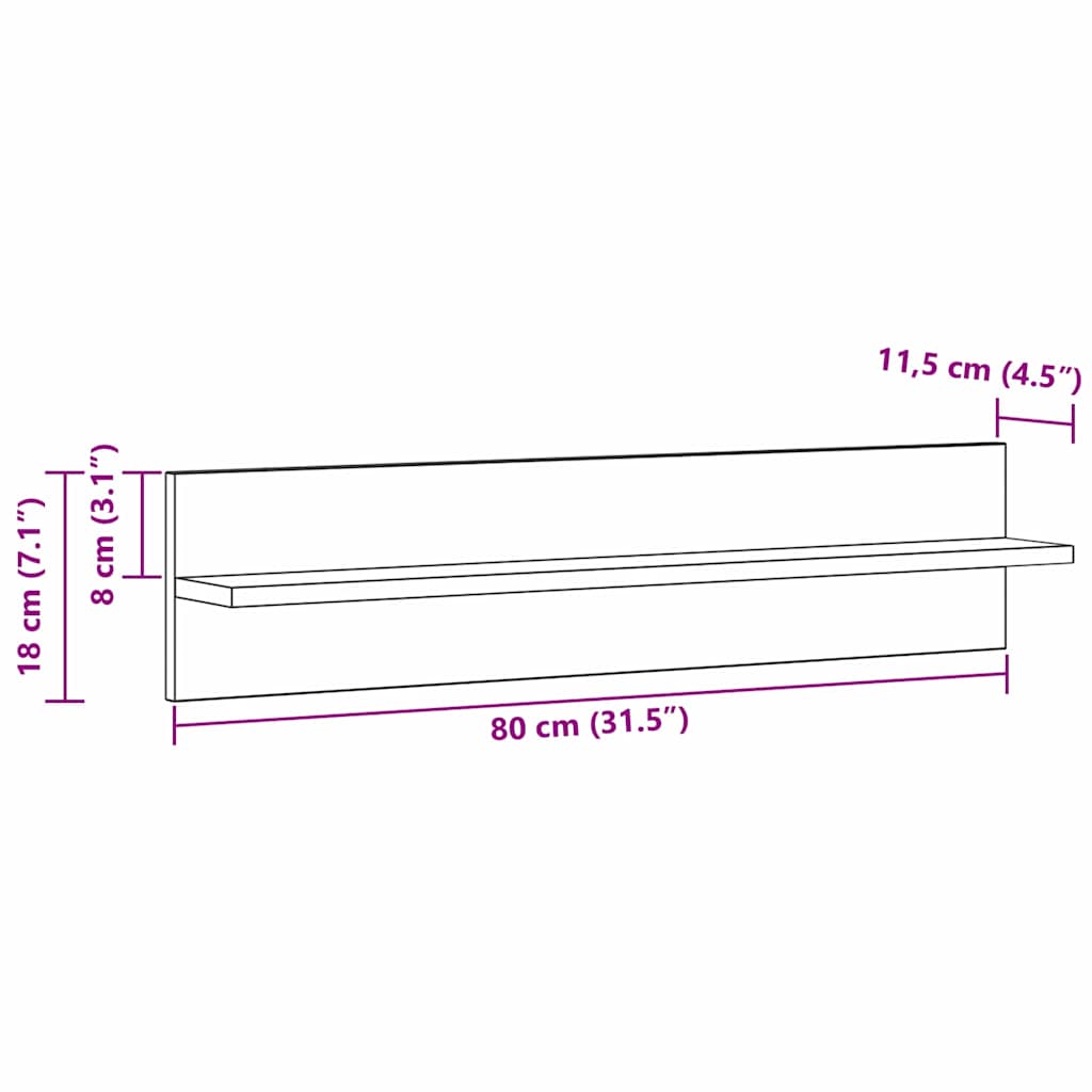 Ράφι Τοίχου με ράφι 2 pcs Μαύρη Οξυά 80 x 11,5 x 18 εκ - Pakobazaar