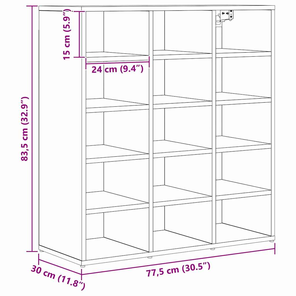 Ντουλάπα Παπουτσιών με ράφι Μαύρη Οξυά 77,5 x 30 x 83,5 εκ.