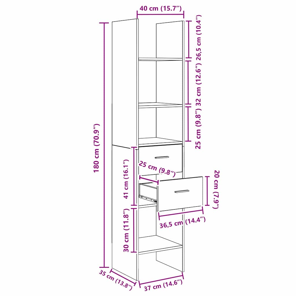 Βιβλιοθήκη Μαύρη δρυς 40 x 35 x 180 εκ. Επεξεργασμένο ξύλο