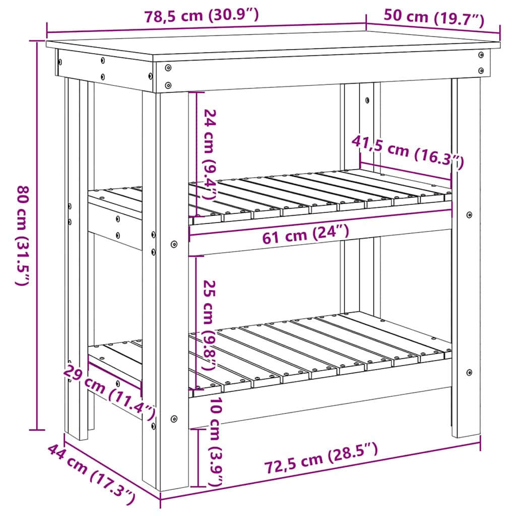 Πάγκος εργασίας με ράφι Κερωτό καφέ 78,5 x 50 x 80 εκ.