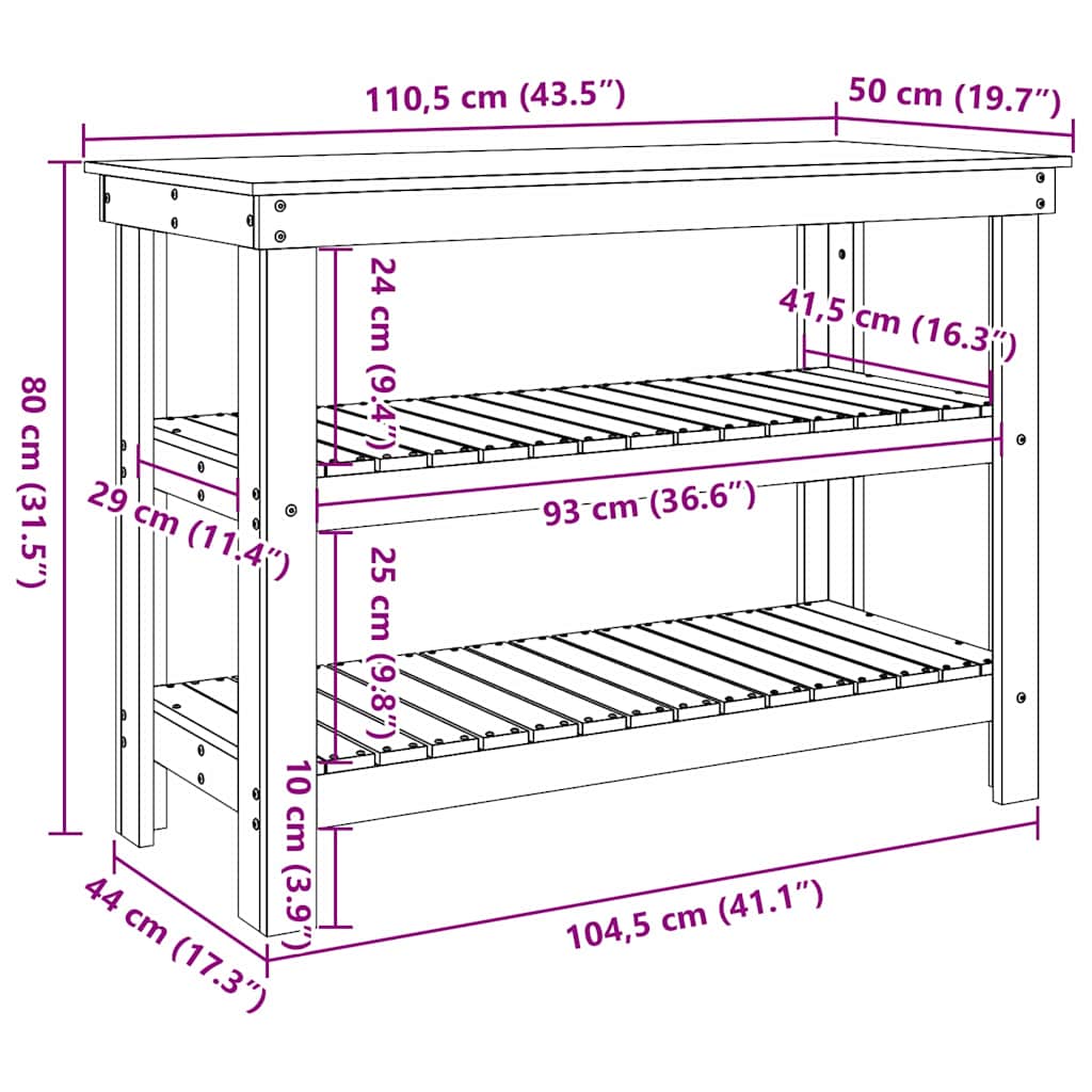 Πάγκος εργασίας με ράφι Καφέ κεριού 110,5 x 50 x 80 cm