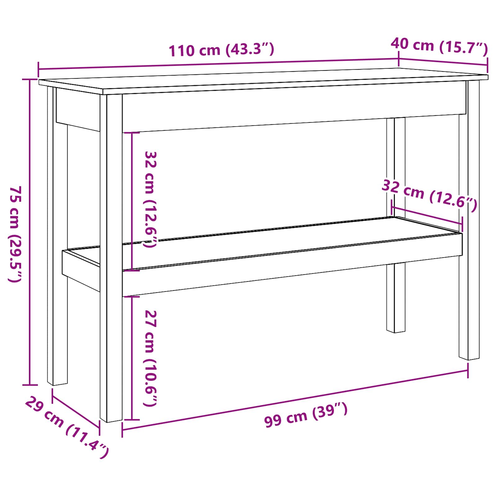 Τραπέζι κονσόλας Κερωμένο καφέ 110 x 40 x 75 cm Στερεό πεύκο