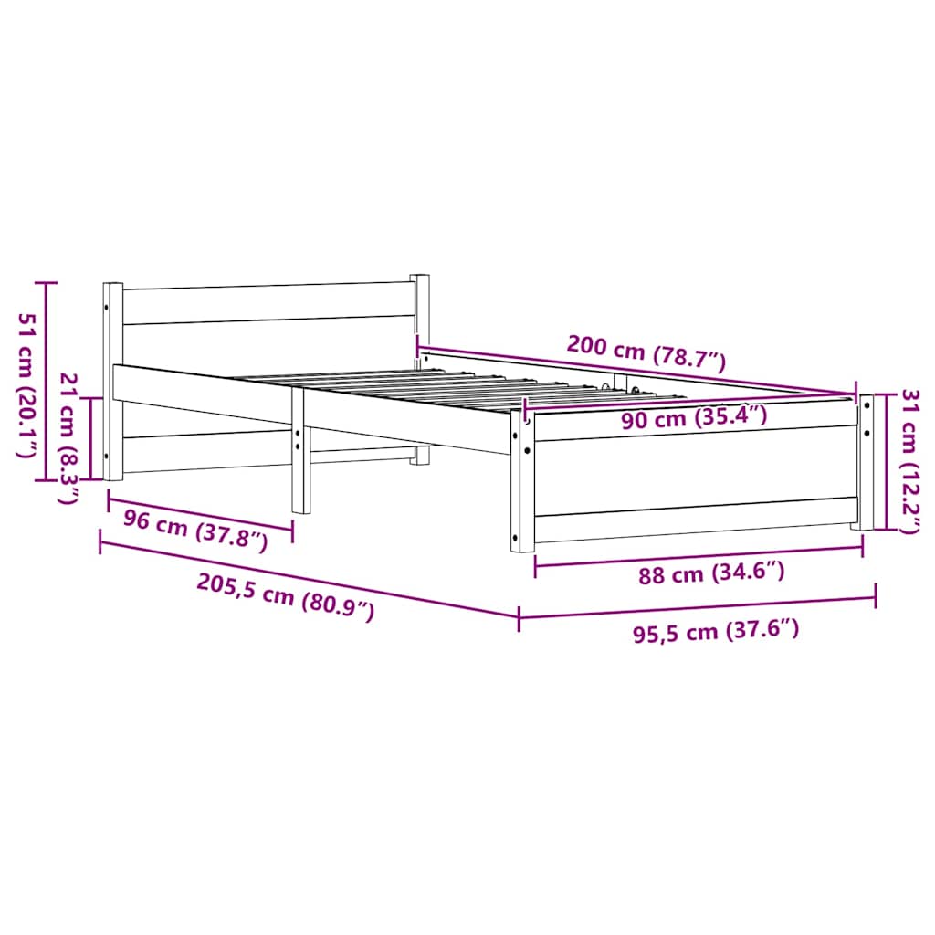 Σκελετός Κρεβατιού Κερωτό καφέ 205.5 x 95.5 x 51 εκ.