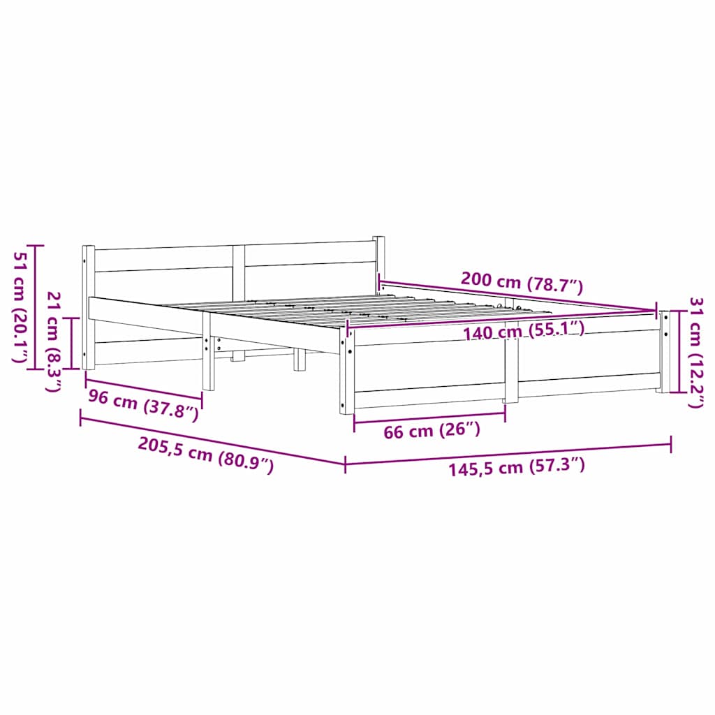 Σκελετός Κρεβατιού Κερωτό καφέ 205,5 x 145,5 x 51 εκ.
