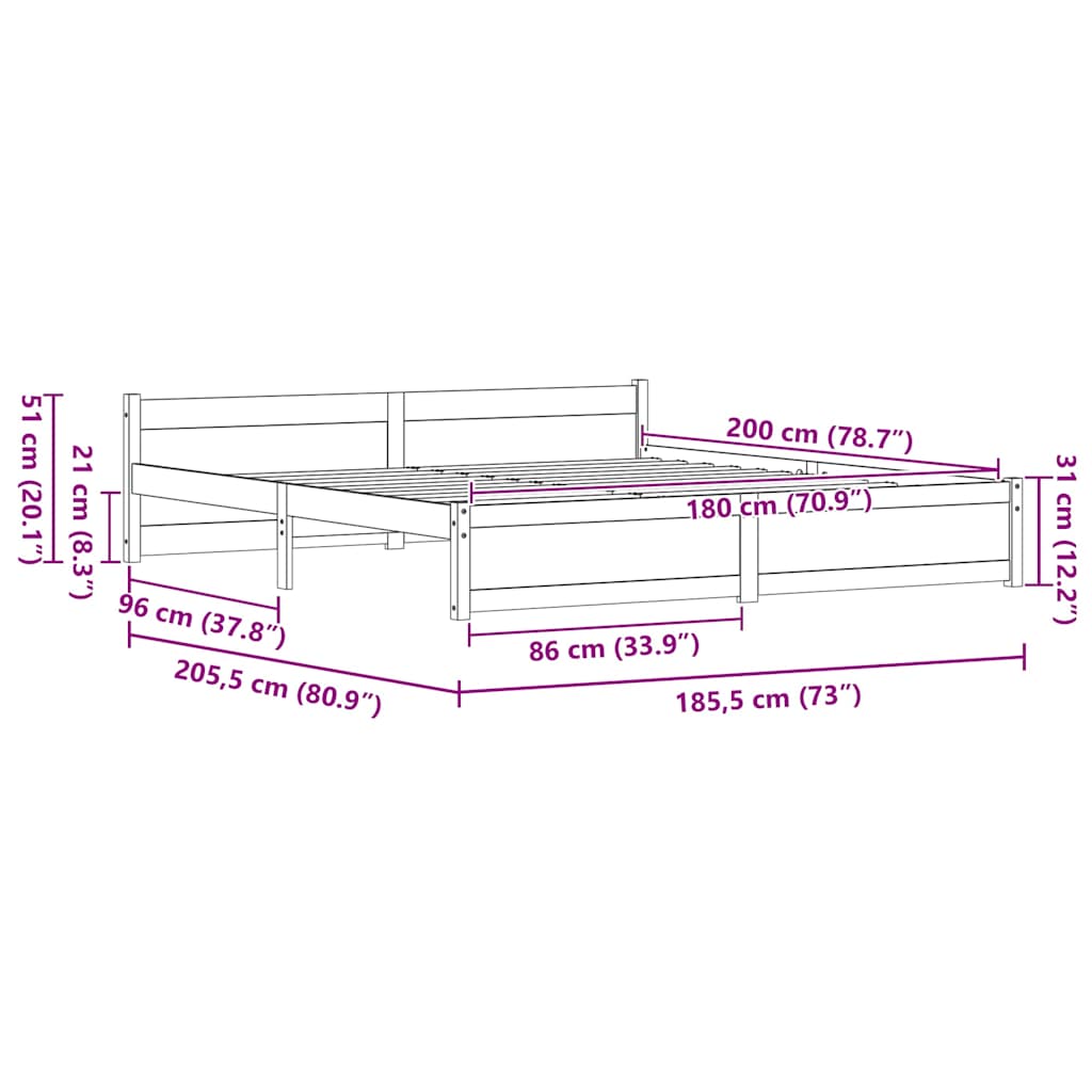Σκελετός Κρεβατιού Κερωτό καφέ 205,5 x 185,5 x 51 εκ.