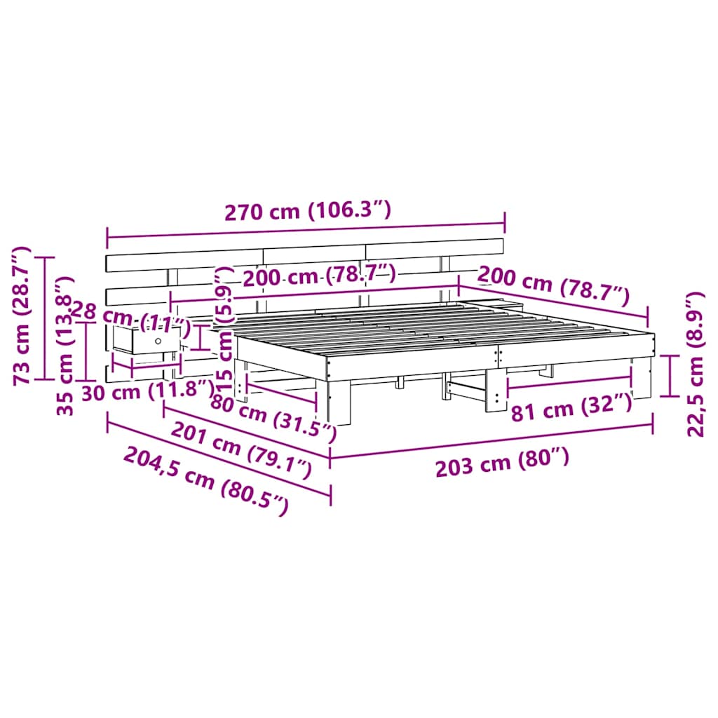 Σκελετός Κρεβατιού Καφέ 200 x 200 cm Στερεά ξυλεία πεύκου