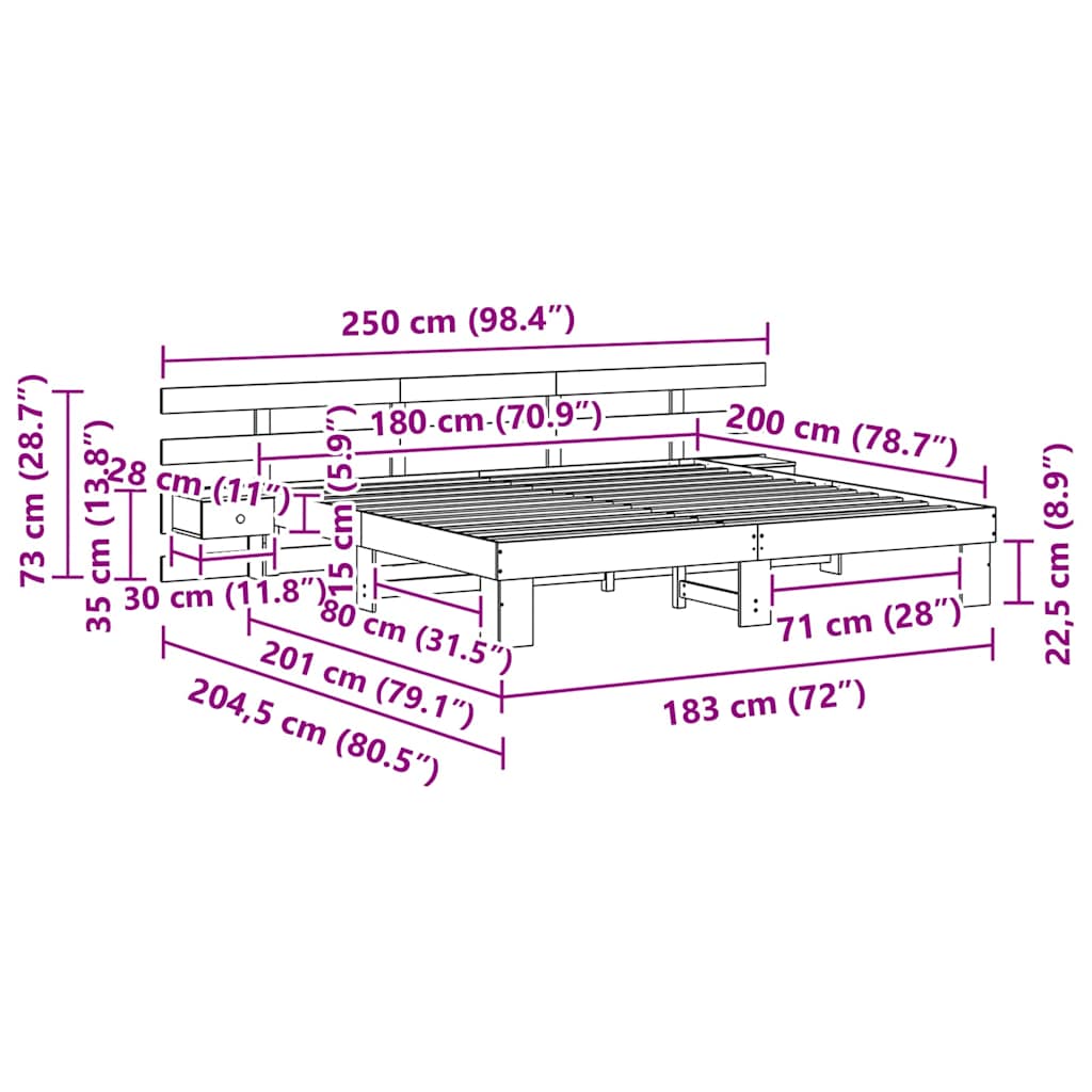 Σκελετός Κρεβατιού Καφέ 180 x 200 cm Στερεά ξυλεία πεύκου - Pakobazaar