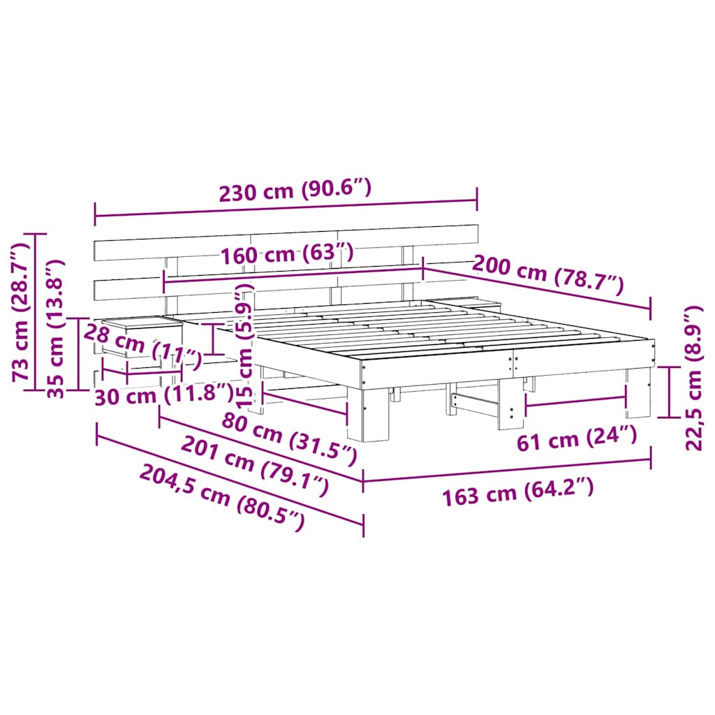 Σκελετός Κρεβατιού Λευκό 160 x 200 cm Στερεά ξυλεία πεύκου - Pakobazaar