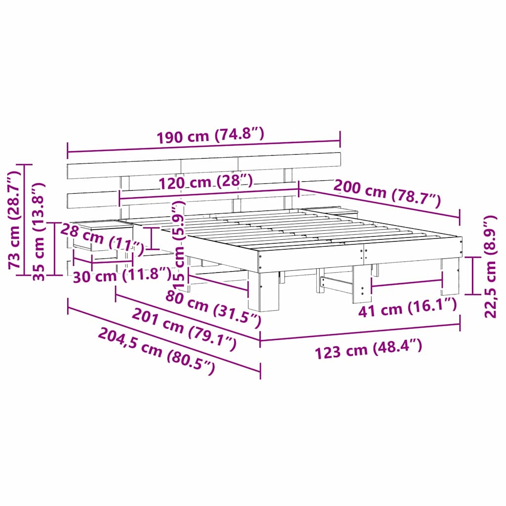 Σκελετός Κρεβατιού Λευκό 120 x 200 cm Στερεά ξυλεία πεύκου - Pakobazaar