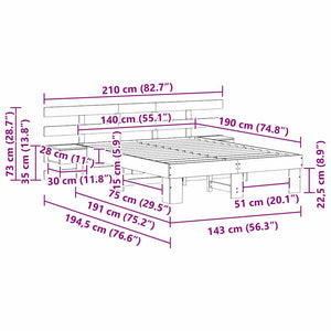 Σκελετός Κρεβατιού Καφέ 140 x 190 cm Στερεά ξυλεία πεύκου - Pakobazaar