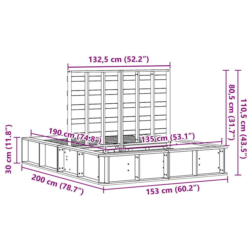 Σκελετός Κρεβατιού Κερωτό καφέ 135 x 190 cm