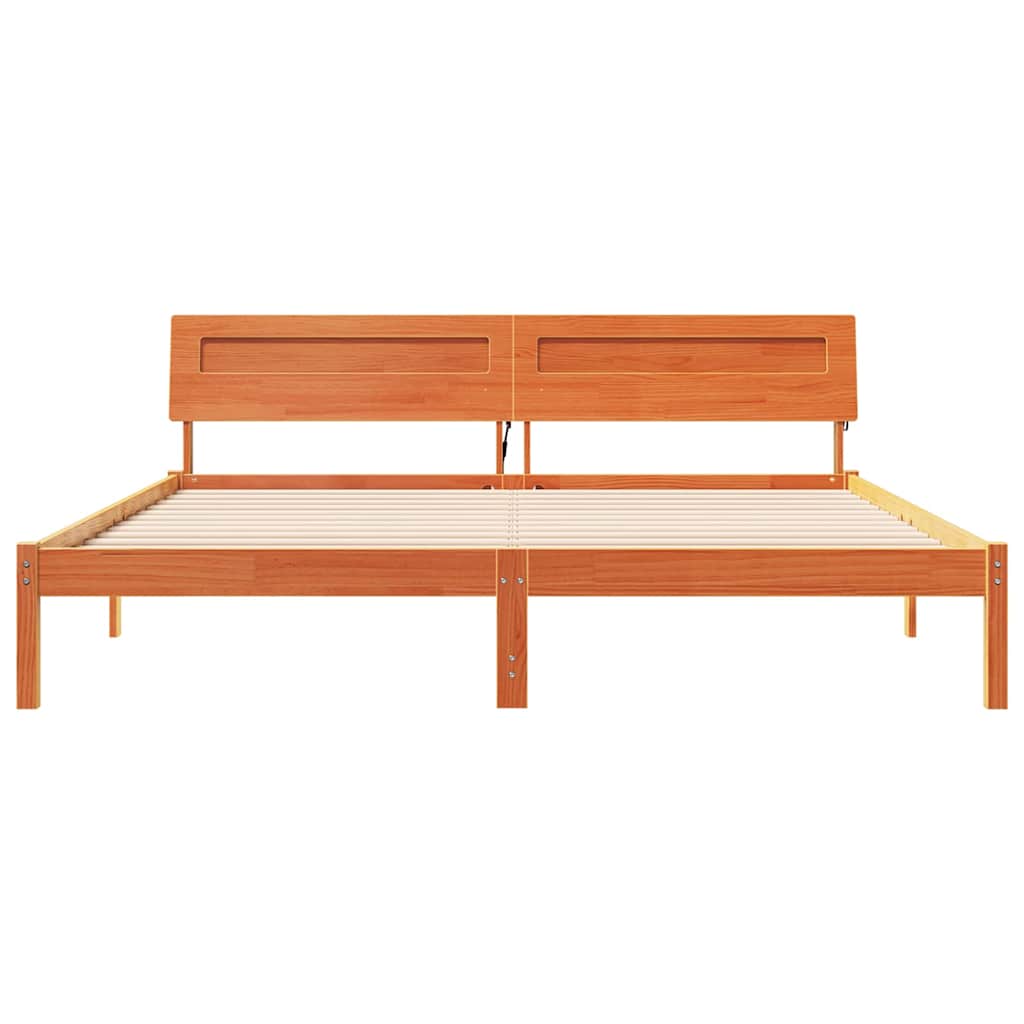 Σκελετός Κρεβατιού Καφέ 200 x 200 cm Στερεά ξυλεία πεύκου