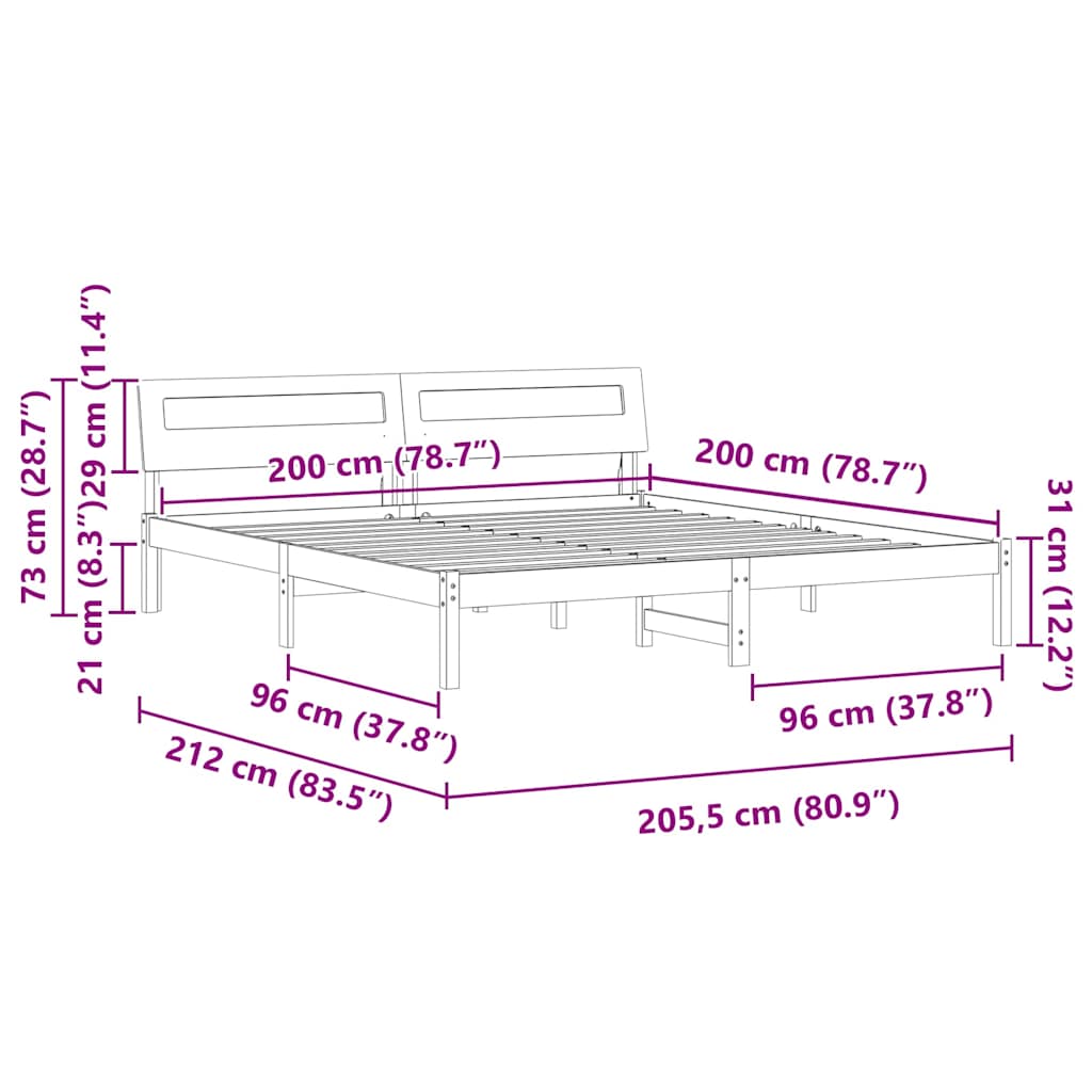 Σκελετός Κρεβατιού Καφέ 200 x 200 cm Στερεά ξυλεία πεύκου