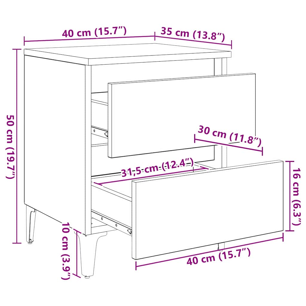 Κομοδίνο 2 pcs Μαύρη δρυς 40 x 35 x 50 εκ. Επεξεργασμένο ξύλο - Pakobazaar