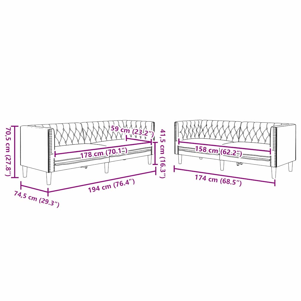 Καναπές σαλονιού 2 pcs Μαύρο 194 x 74,5 x 70,5 εκ. - Pakobazaar