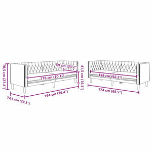 Καναπές σαλονιού 2 pcs Μαύρο 194 x 74,5 x 70,5 εκ. - Pakobazaar