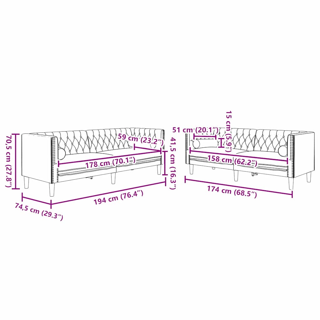 Καναπές σαλονιού 2 pcs Σκούρο Γκρι 194 x 74,5 x 70,5 εκ.