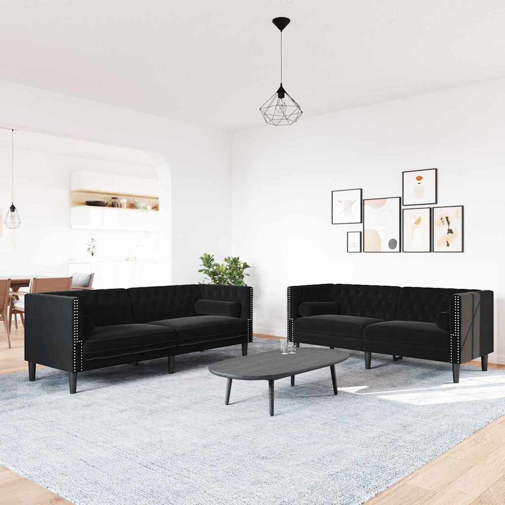 Καναπές σαλονιού 2 pcs Μαύρο 194 x 74,5 x 70,5 εκ. Βελούδο - Pakobazaar