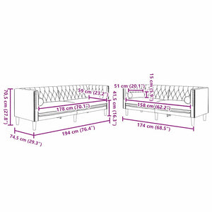Καναπές σαλονιού 2 pcs Μαύρο 194 x 74,5 x 70,5 εκ. Βελούδο - Pakobazaar